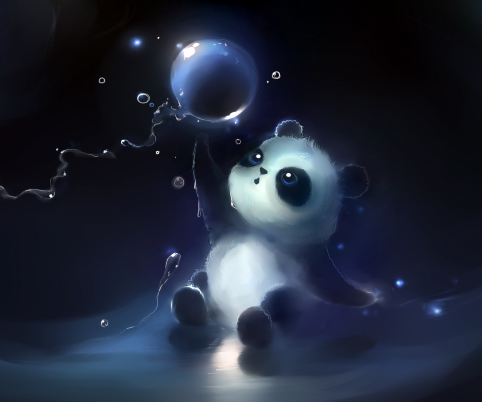 Обои Cute Little Panda With Balloon 960x800