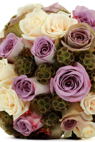 Bouquet with lilac roses wallpaper 320x480