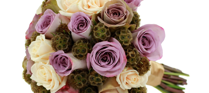 Fondo de pantalla Bouquet with lilac roses 720x320