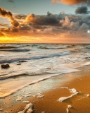 Das Yellow Blue Colors Of Sea Sunset Wallpaper 128x160