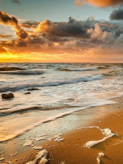 Das Yellow Blue Colors Of Sea Sunset Wallpaper 240x320
