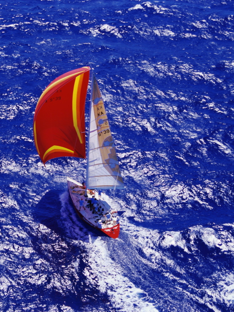 Das Yacht In Big Blue Sea Wallpaper 480x640