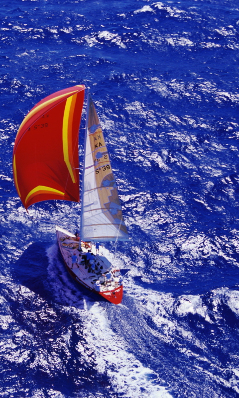 Yacht In Big Blue Sea screenshot #1 480x800