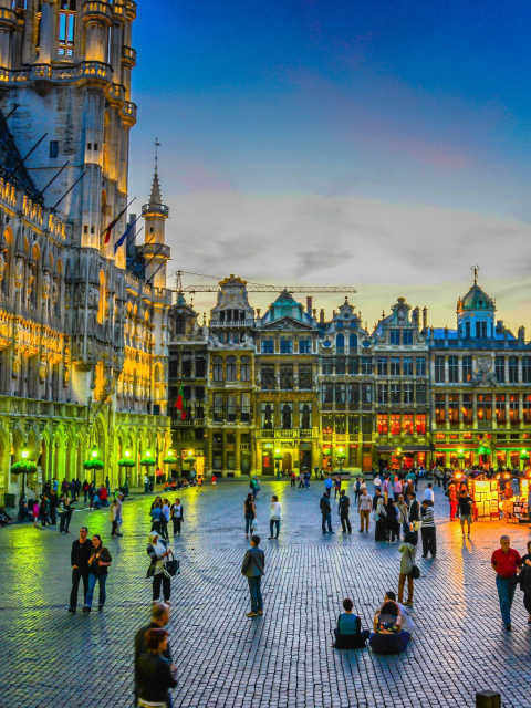 Das Grand place by night in Brussels Wallpaper 480x640