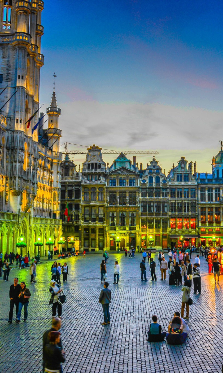 Das Grand place by night in Brussels Wallpaper 768x1280