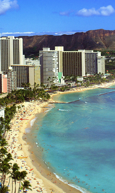 Das Beach With Skyscrapers Wallpaper 480x800