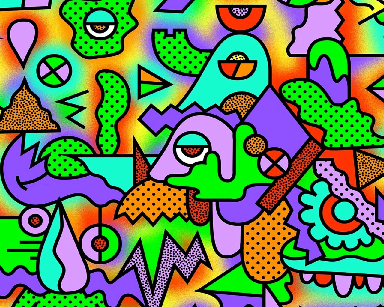 Das Crazy Neon Heads Wallpaper 1280x1024