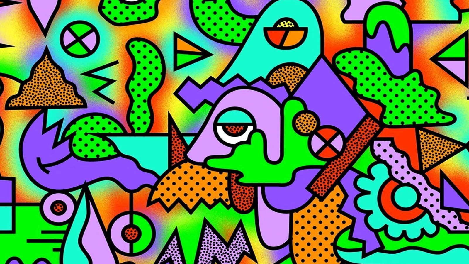 Crazy Neon Heads wallpaper 1600x900