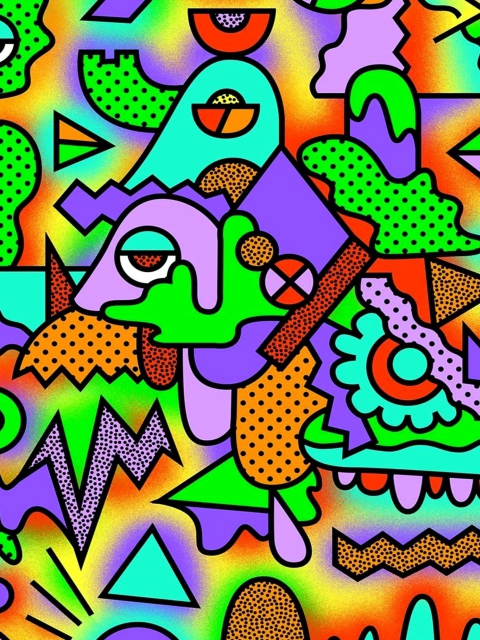 Crazy Neon Heads wallpaper 480x640