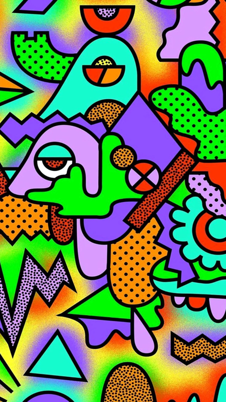 Crazy Neon Heads wallpaper 750x1334