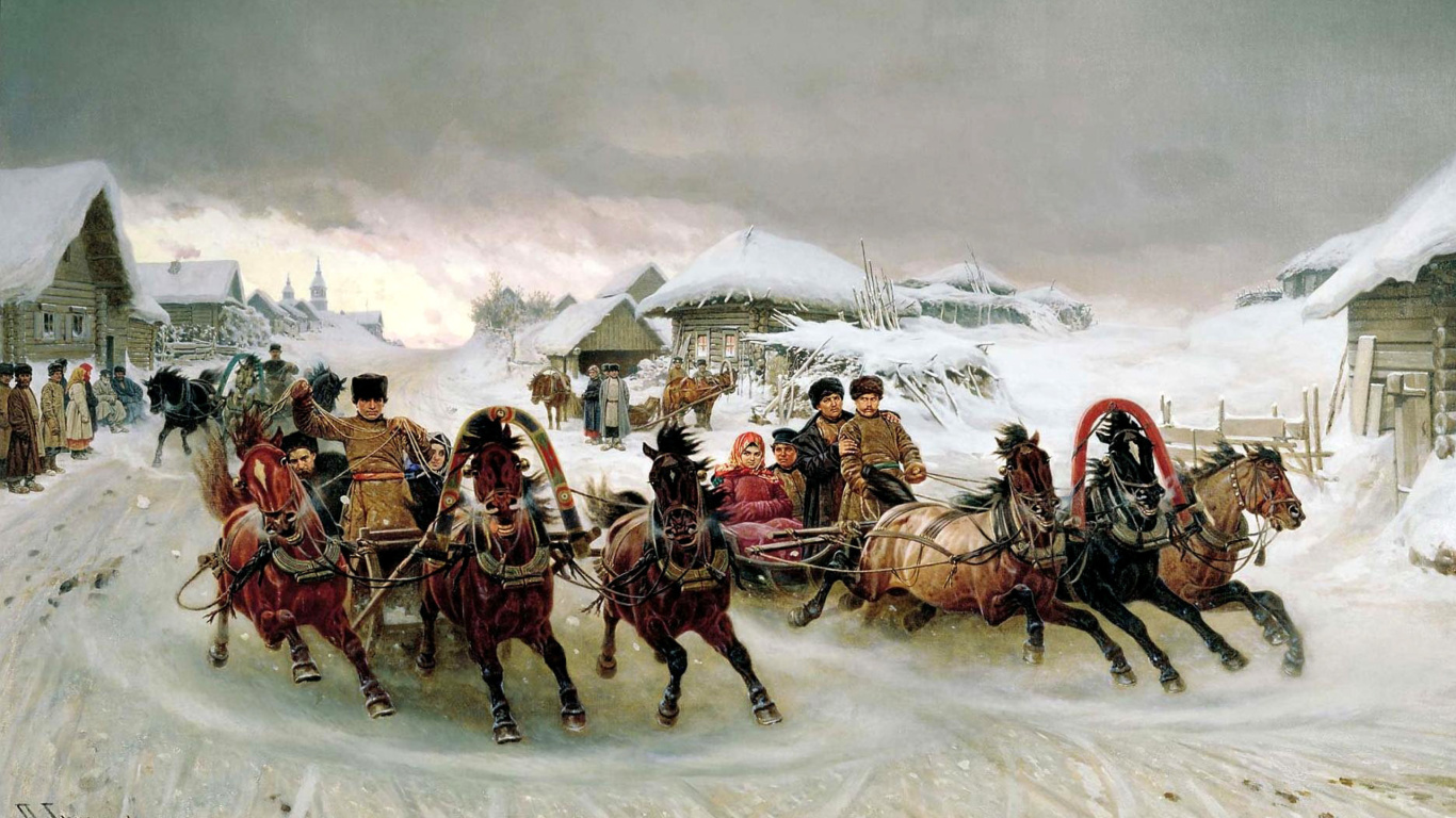 Обои Pyotr Nikolayevich Gruzinsky, Maslenitsa 1366x768