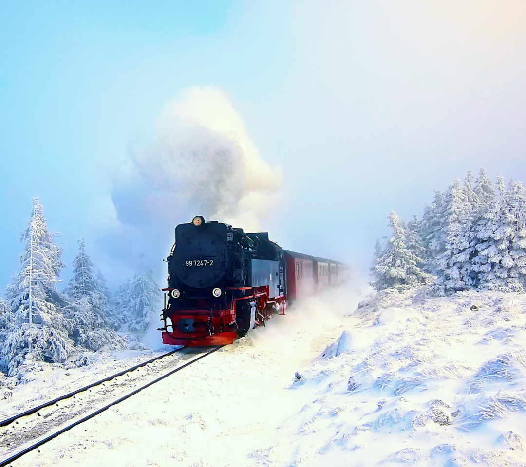 Обои Winter Train Ride 1080x960