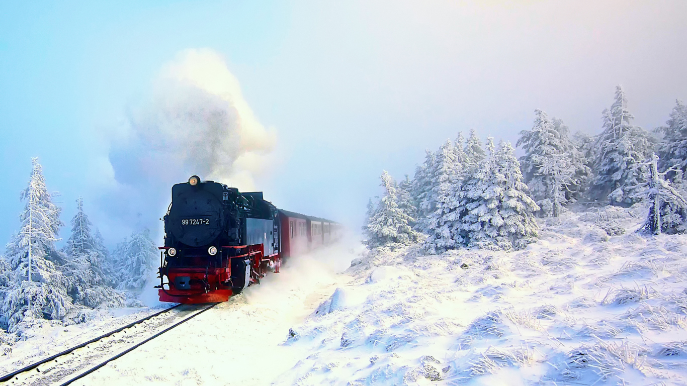 Winter Train Ride wallpaper 1366x768