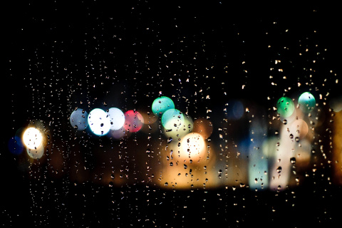 Raindrops on Window Bokeh Photo wallpaper 480x320