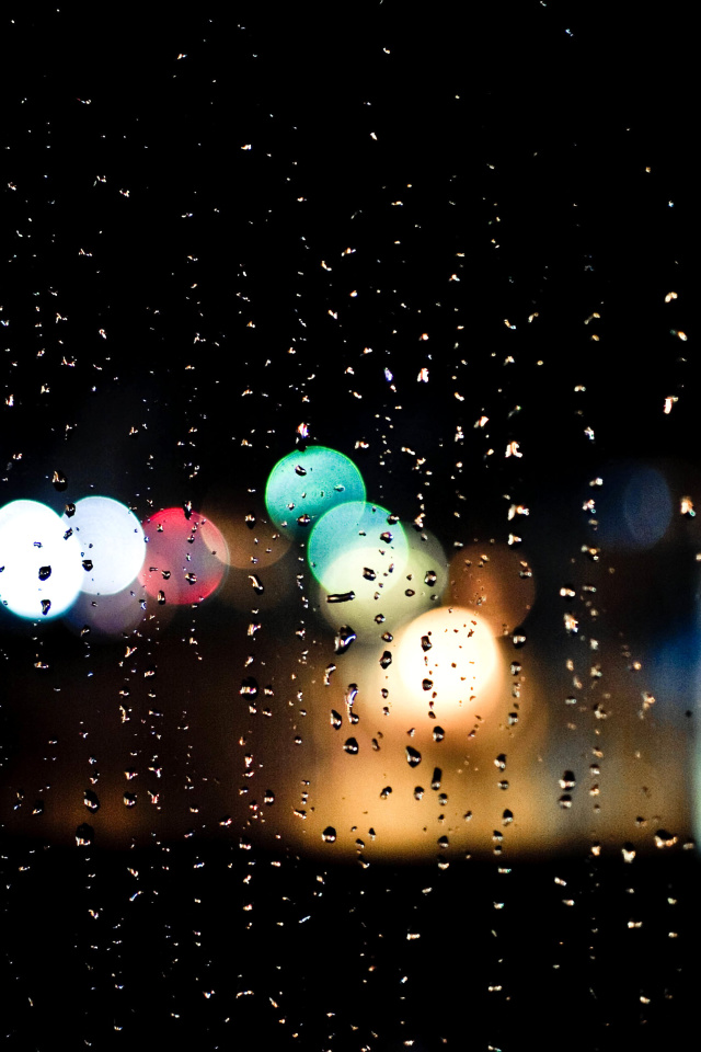 Raindrops on Window Bokeh Photo wallpaper 640x960