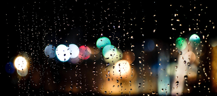 Raindrops on Window Bokeh Photo wallpaper 720x320
