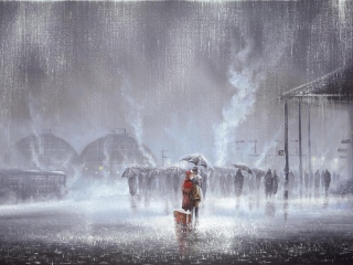 Couple Under Umbrella Painting screenshot #1 320x240