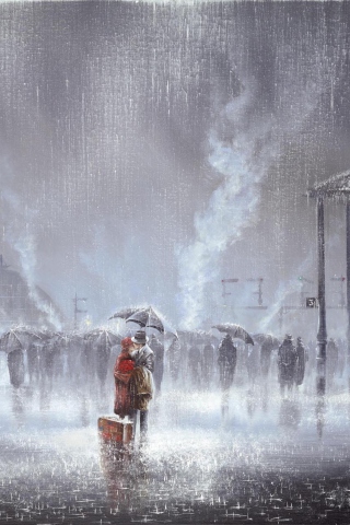 Couple Under Umbrella Painting wallpaper 320x480