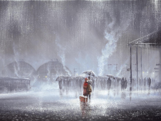 Couple Under Umbrella Painting screenshot #1 640x480