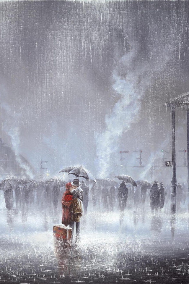 Sfondi Couple Under Umbrella Painting 640x960
