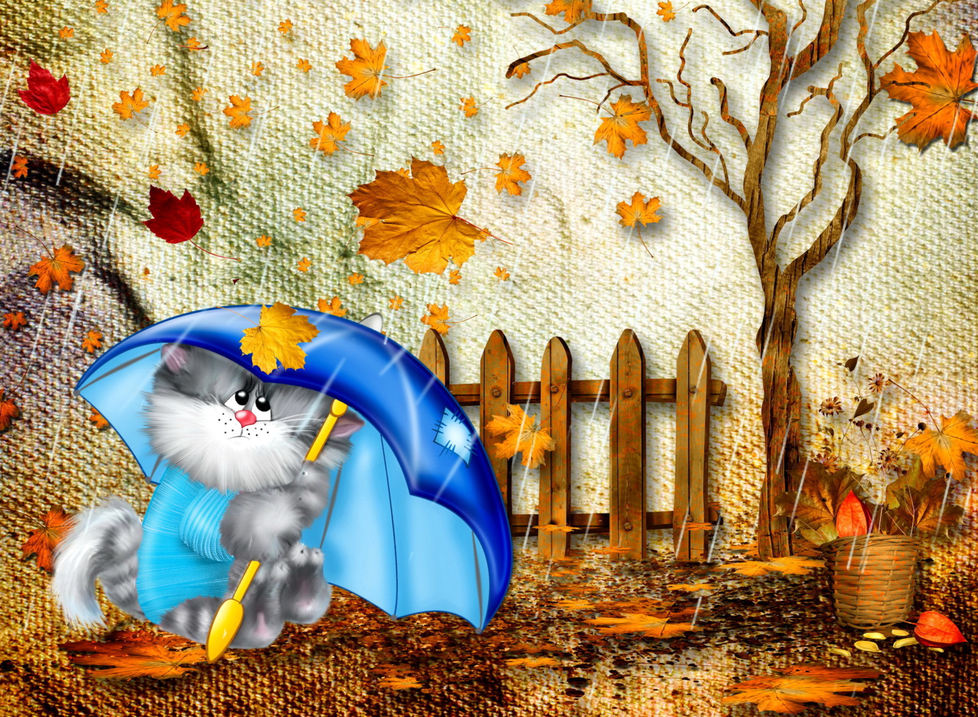 Autumn Cat wallpaper 1920x1408