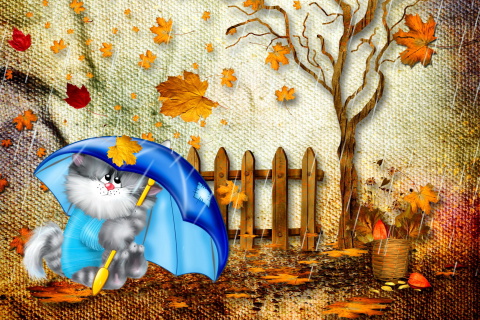 Fondo de pantalla Autumn Cat 480x320