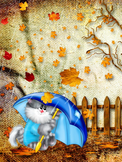 Das Autumn Cat Wallpaper 480x640