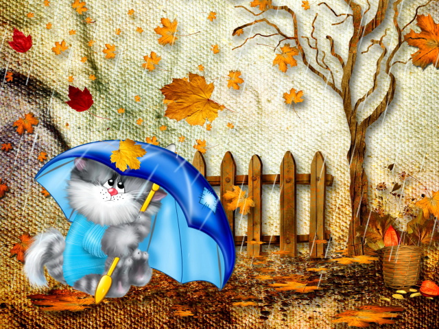 Autumn Cat wallpaper 640x480