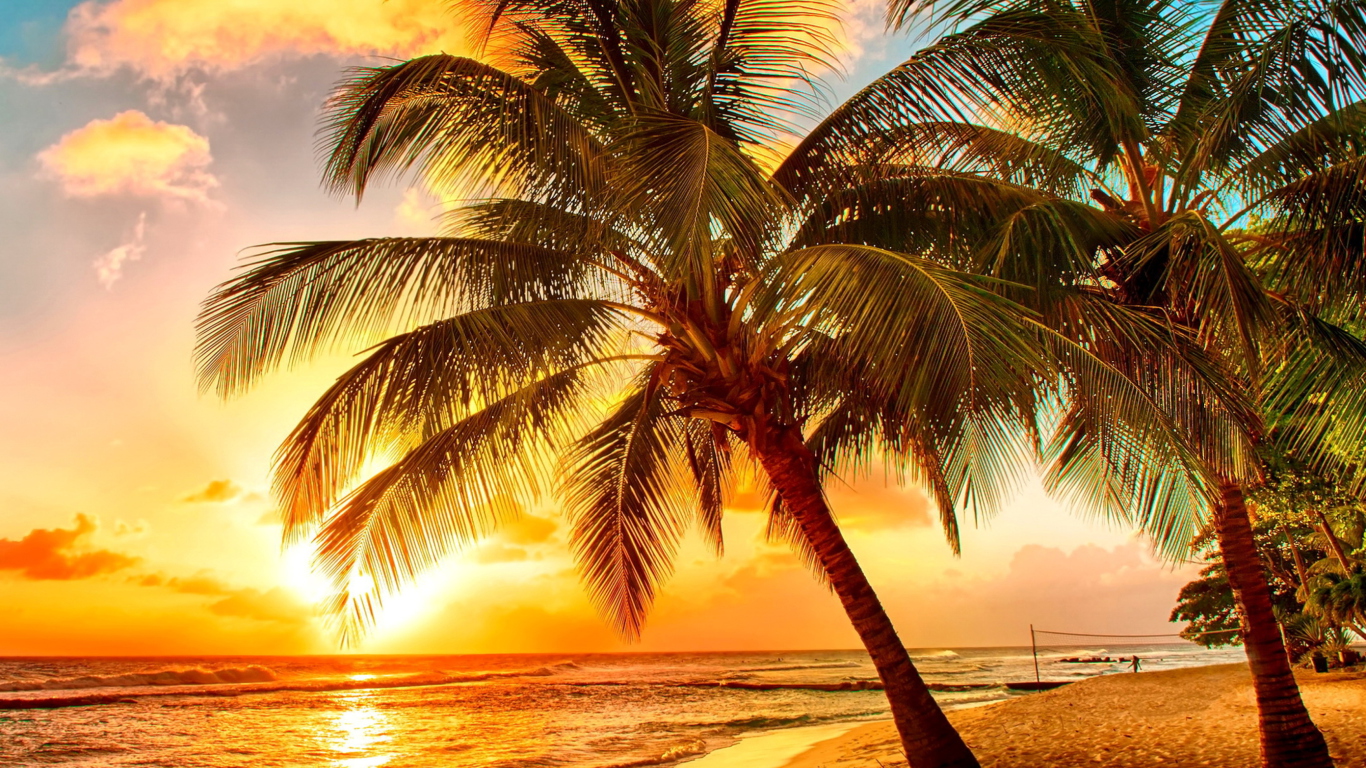 Fondo de pantalla Golden Sunset On Bali, Indonesia 1366x768