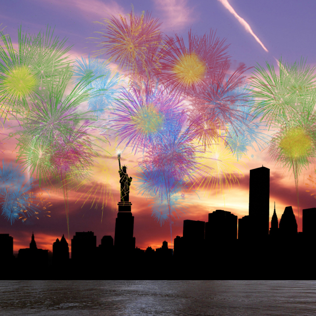 Sfondi Fireworks Above Statue Of Liberty 1024x1024