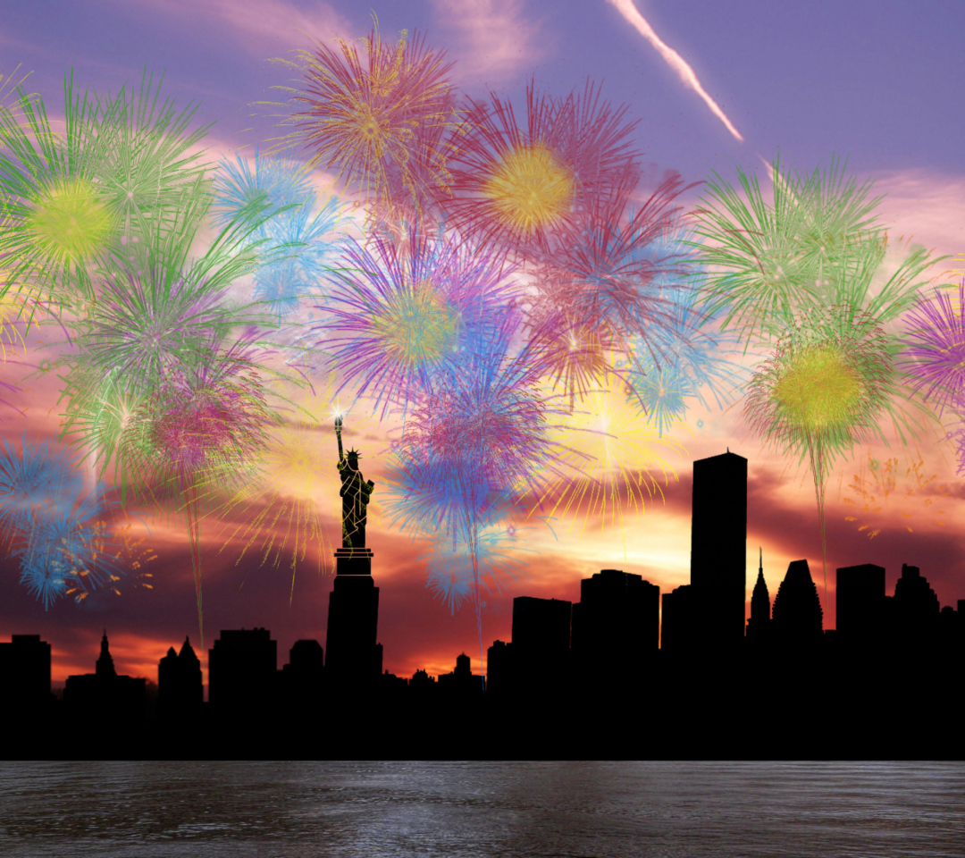 Sfondi Fireworks Above Statue Of Liberty 1080x960