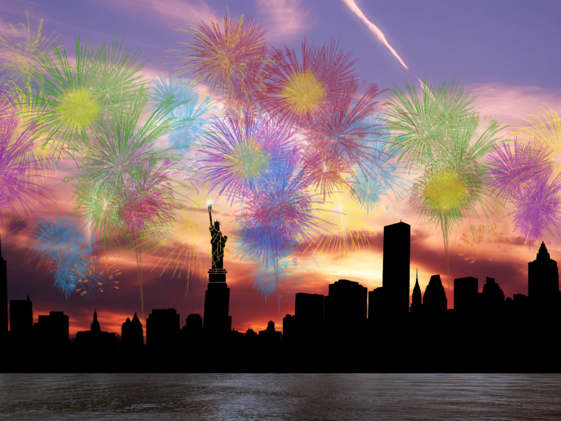 Fireworks Above Statue Of Liberty screenshot #1 1152x864