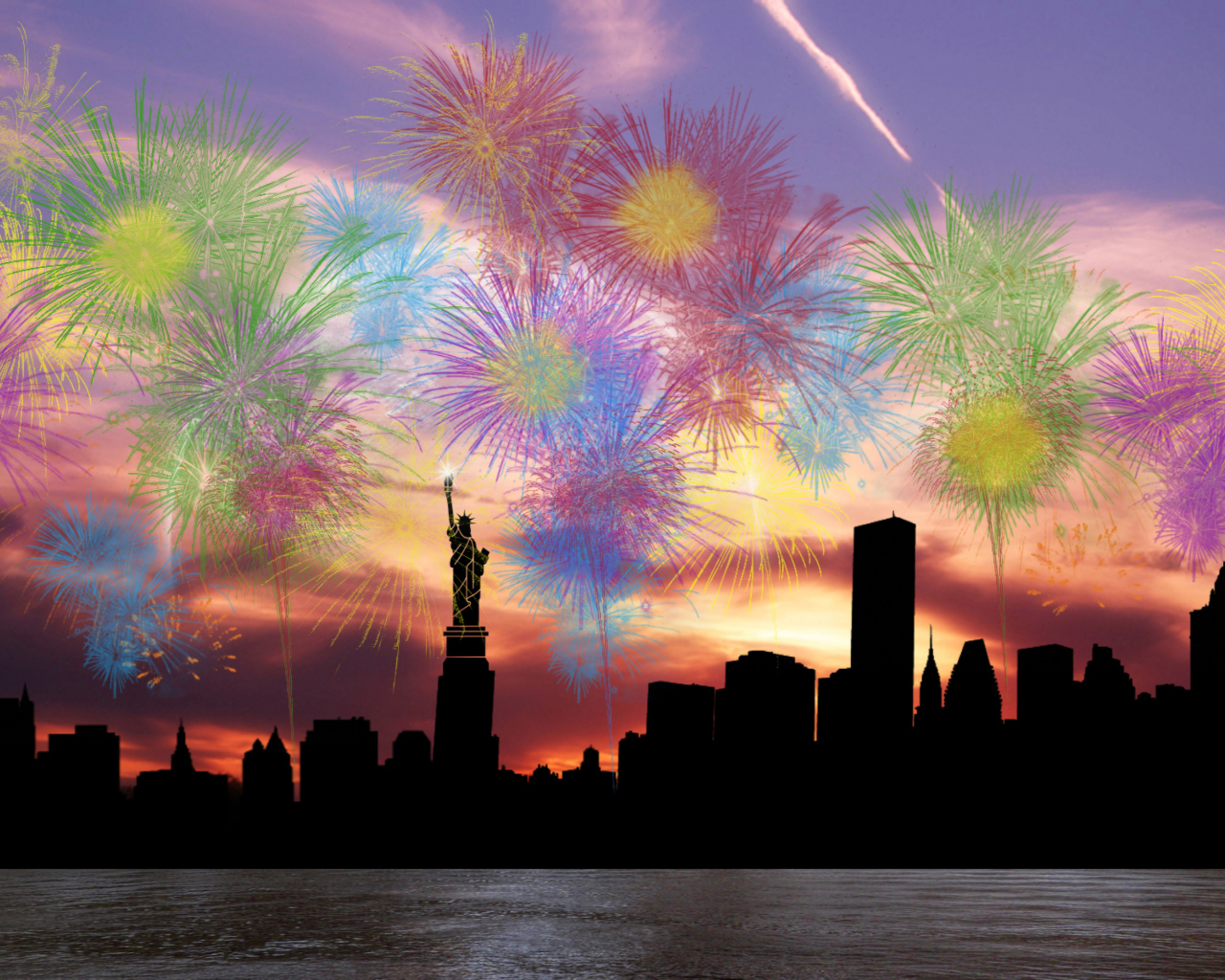 Sfondi Fireworks Above Statue Of Liberty 1280x1024