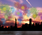 Sfondi Fireworks Above Statue Of Liberty 176x144
