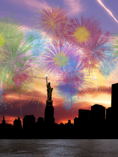 Fireworks Above Statue Of Liberty wallpaper 240x320