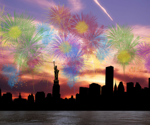 Sfondi Fireworks Above Statue Of Liberty 480x400