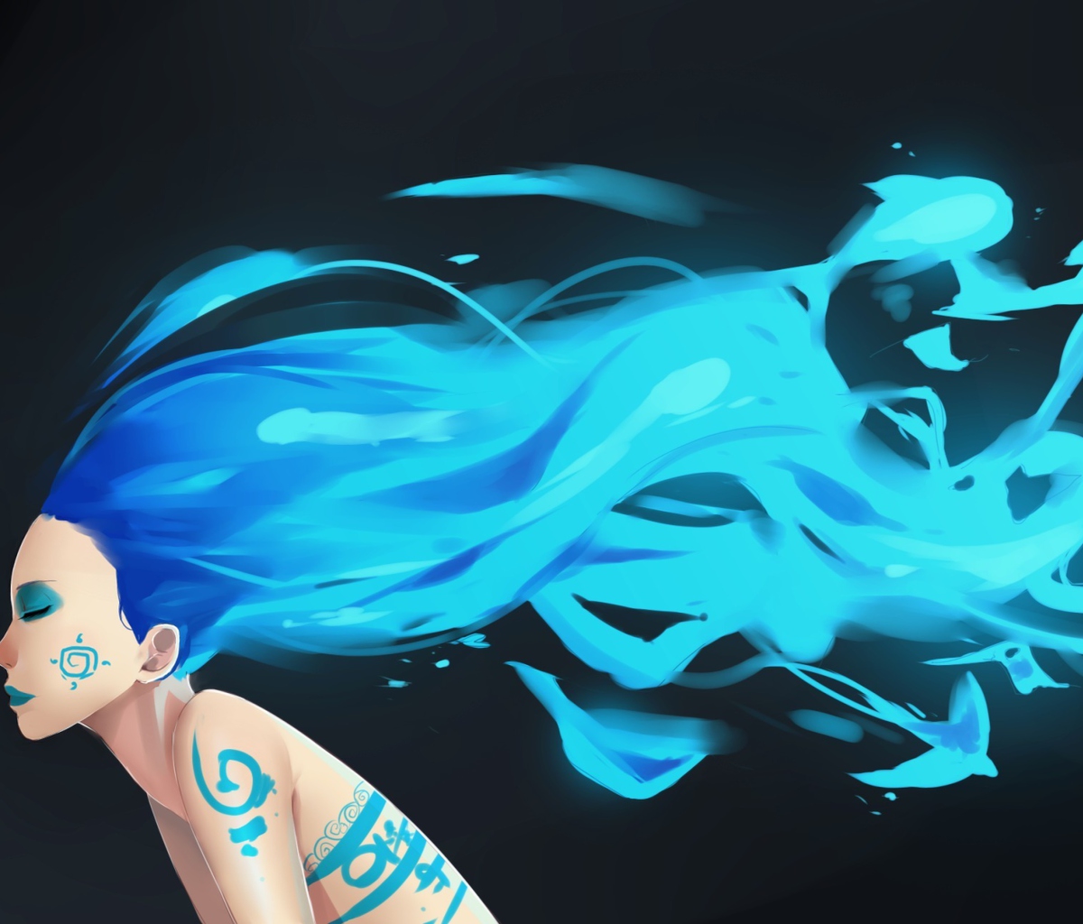 Screenshot №1 pro téma Girl With Blue Hair Art 1200x1024