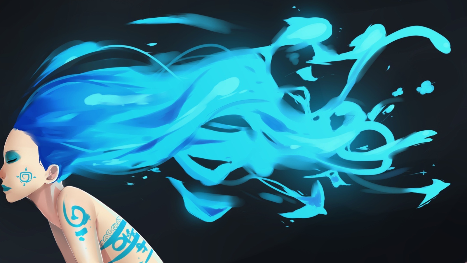 Fondo de pantalla Girl With Blue Hair Art 1600x900