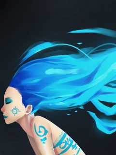 Das Girl With Blue Hair Art Wallpaper 240x320