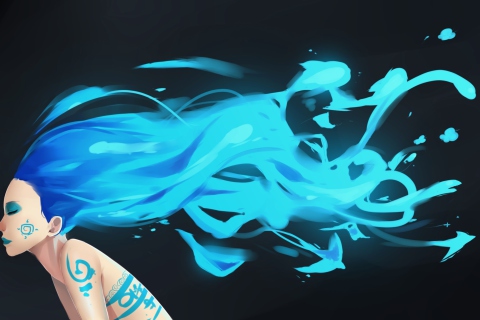 Обои Girl With Blue Hair Art 480x320
