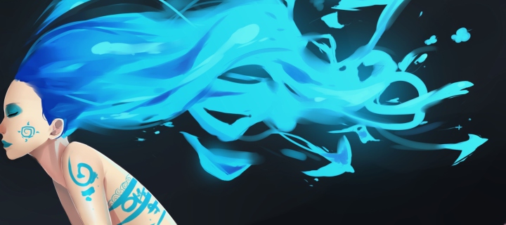 Das Girl With Blue Hair Art Wallpaper 720x320