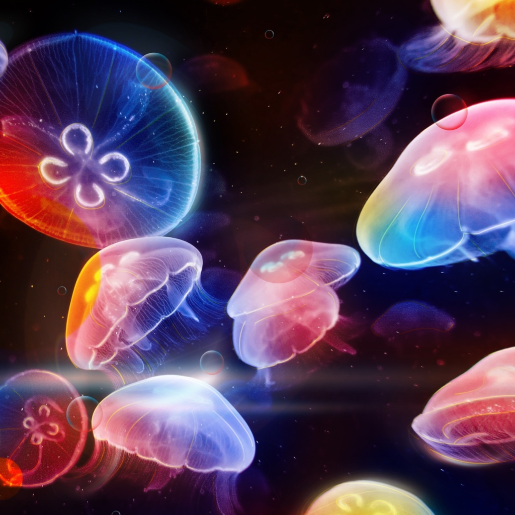Das Underwater Jellyfishes Wallpaper 1024x1024
