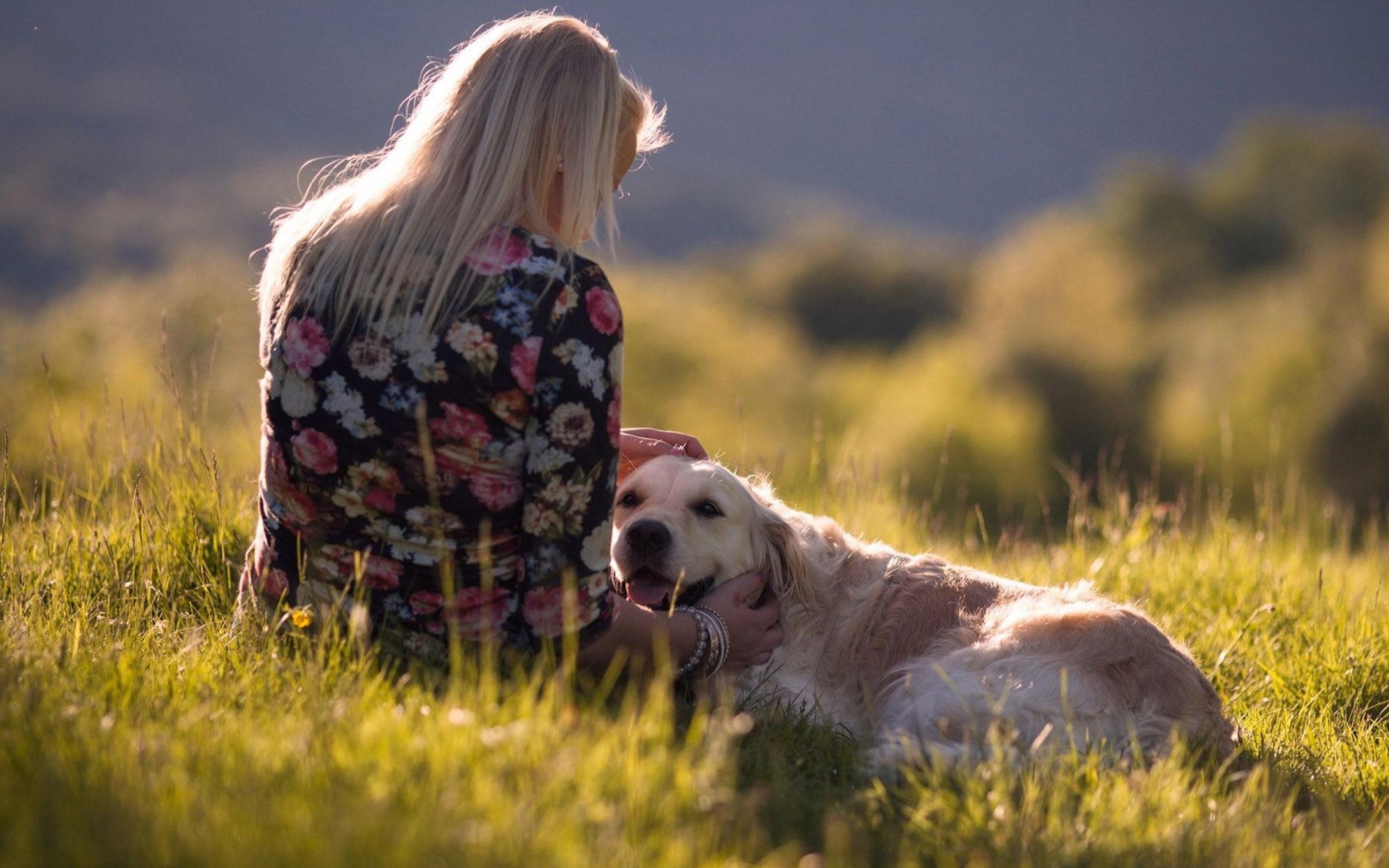 Sfondi Girl with Retriever Dog 2560x1600