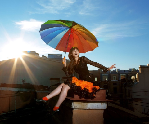 Sfondi Happy Girl With Rainbow Umbrella 480x400