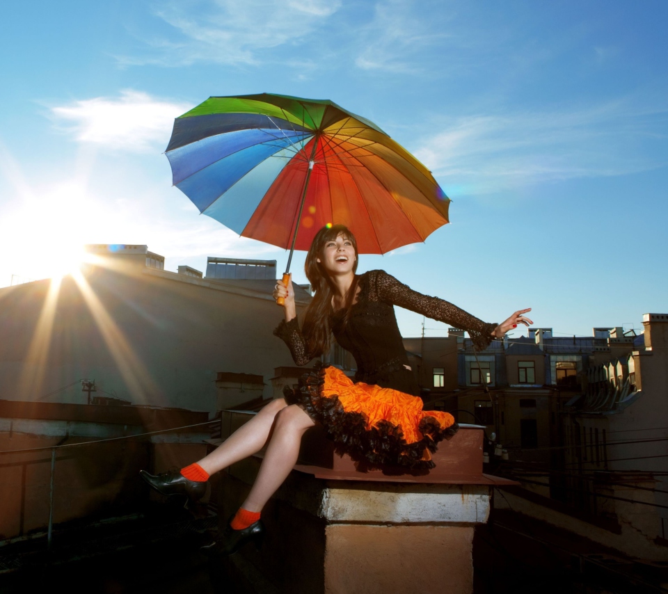 Sfondi Happy Girl With Rainbow Umbrella 960x854