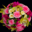 Bouquet of roses and yellow orchid, floristry wallpaper 128x128