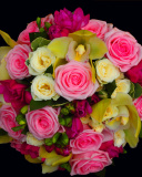 Bouquet of roses and yellow orchid, floristry wallpaper 128x160