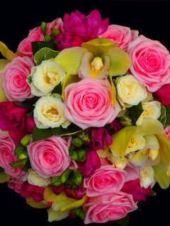 Screenshot №1 pro téma Bouquet of roses and yellow orchid, floristry 240x320