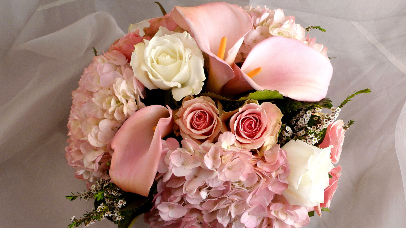 Fondo de pantalla White Roses Bouquet 1366x768