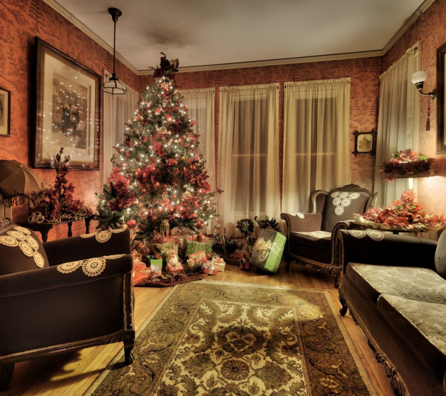 Das Christmas Interior Decorations Wallpaper 1440x1280